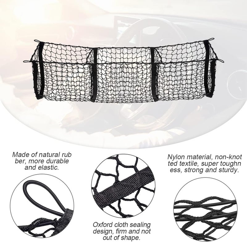 Hanemia Cargo Net for Car, Expandable 3 Pocket Heavy-Duty Cargo Net Organizer, Black Mesh Storage Pocket with 4 Metal Carabiners Universal for Car, SUV, Pickup Truck, Van Trunk Bed - Image 3